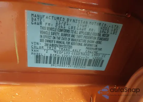 2022 Nissan Sentra Sr Xtronic Cvt z USA, uszkodzony, nr VIN 3N1AB8DV3NY207355